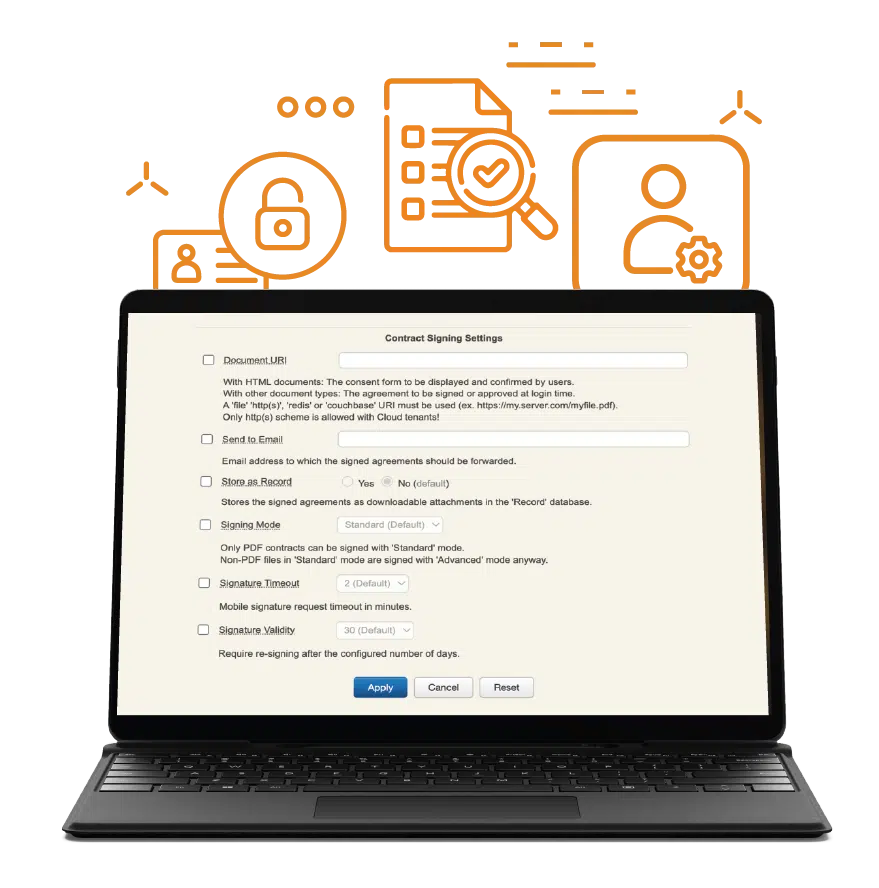 WebADM: Identitäts- und Zugriffsmanagementlösung für die Einhaltung von Multi-Faktor-Authentifizierung, fein abgestimmten Zugriffskontrollen, optimierter Prüfung und Vertragsunterzeichnung.